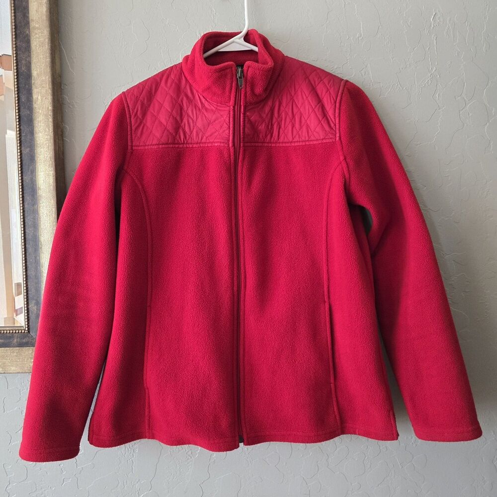 Talbots Petites Red Quilted Full Zip Jacket Women's SP Long Sleeve
